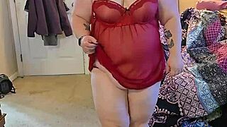 Chubby BBW strips lingerie teasing huge natural tits