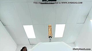 ebony babe rides sybian machine in solo session shaved and busty