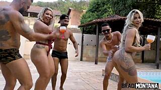 Pool party turns wild with two sluts anal dp and cum