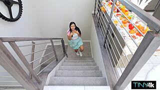 Tiny slut, your pussy's getting basted right here at dinner!