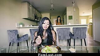 stepdaughter gags deep on daddy's fat cock bent over choking in hardcore pov