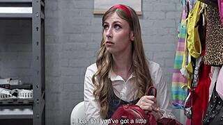 bent over desk, blackmailed burglar takes punishment kicks