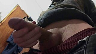 rain pours as i stroke my big cock solo in bathroom mirror!