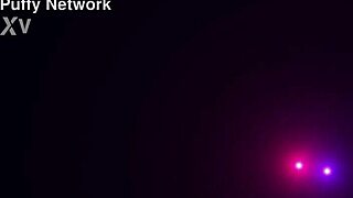 Brunette teen swells puffy pussy wet dildo toy play closeup