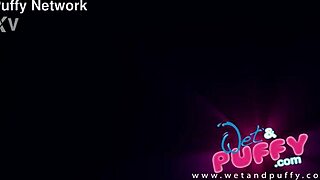 Brunette teen swells puffy pussy wet dildo toy play closeup