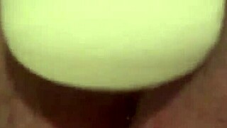 Bride's huge wet pussy lips drip as toys tease her clit to orgasm