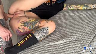 stepsis sneaks in room bent over for anal creampie gaping from big cock missionary ride