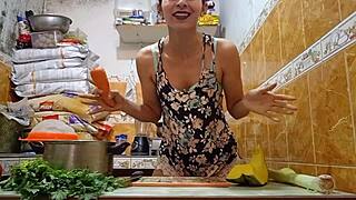 peruvian slut eats carrot top to bottom before juicy pussy pounding cumshot