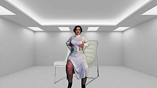 Granny Princess Leia moans as Darth Vader fingers and eats her mature pussy deep.