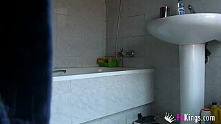 Spying on Petite Sister Fingering Pussy in Shower and Drilling Herself with Rubber Dildo