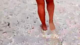 horny latina whore flashes huge tits and ass in mexican beach public lingerie tease