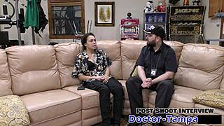 uhm dr tampa's examin mara luv's shaved pussy backstage with toys n piercin nipples pokin out