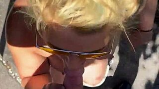 Blonde amateur cheats with stranger bends over for public doggy deepthroat facial cumshot