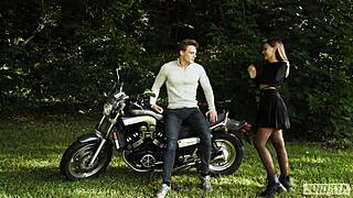 biker pounds girlfriend on motorcycle part 1 outdoor public fuck