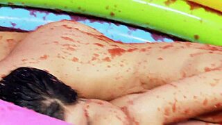 romana and tammie rub naked bodies kissing in steamy bath