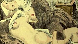 Vintage erotic cartoons capture antique passion