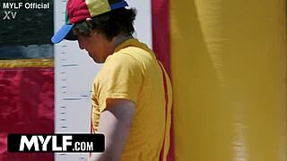 Mylf trailer shows extra tall tattooed milf fucked bent over in bounce house outdoors.