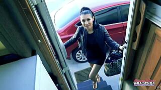 skinny BIG TITTED brunette raven lane RIPS clothes and toys her rv pussy