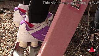 girl struts public streets in sexy sneakers fetish