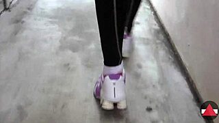 girl struts public streets in sexy sneakers fetish