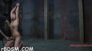 babe tied up with wild sex toys and heavy jug weights for domination