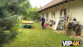 In an abandoned house, the rich hunter picks up and fucks a beautiful shaved Czech gypsy girl