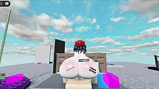 Whore bounces on huge white boy's cock in roblox collab