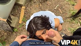 In an abandoned house, the rich hunter picks up and fucks a beautiful shaved Czech gypsy girl