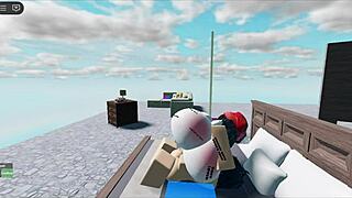 Whore bounces on huge white boy's cock in roblox collab