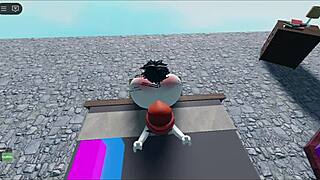 Whore bounces on huge white boy's cock in roblox collab