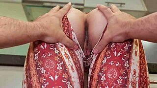 Cleaning lady in leggings takes bent-over creampie tip without a word!