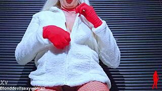 hot mature blonde's natural tits and tasty hairy pussy up close