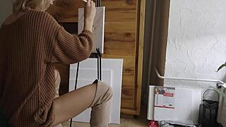 Blonde Babe's Pussy Blooms Like A Painted Flower In Boots