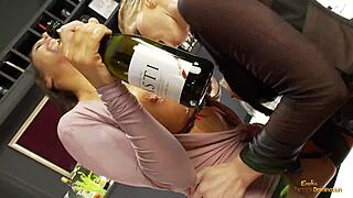 two smoking hot chicks at the bar can't stop kissing and licking each other's shaved pussies