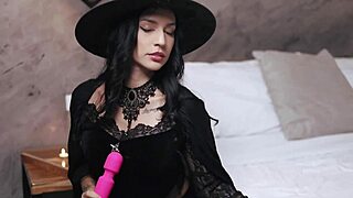 halloween witch tempts stranger into her wet bedroom secrets