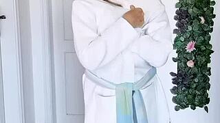 busty granny mariaold strips from cloak to lingerie with pussy closeup tease