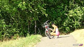 skinny german latina teen christy ley with brown skin trades risky outdoor fuck for stranger help in public quickie