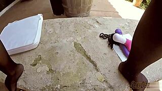 Fat Milf Rips Lingerie for Huge Dildo Squirt Outdoors