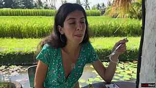 cumwalk in cafe with pasta and sperm dripping on face!