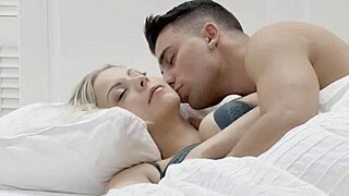blonde teen wakes boyfriend early morning deepthroat cumshot passionate fuck