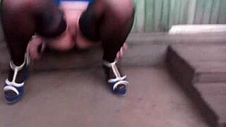 MILF Pisses Wet Jeans In Public Garden! Mature Shaved Pussy Outdoor Fetish Cum