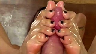 oily latina whore's juicy footjob on monster cock