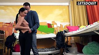 horny german milf lexy layo gets banged doggystyle and cowgirl by roommate in hostel dorm