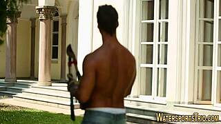 fetish ho gets fucked outdoors with golden shower 😈💦 handjob blowjob action!