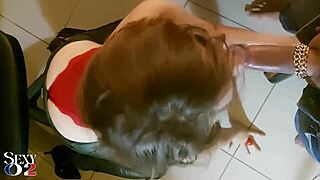 french slut deepthroats rims and fingers ass in red satin green leather heels