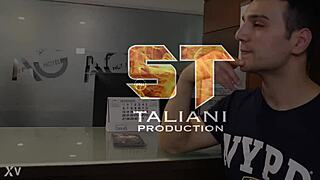 Three wet girls reverse gangbang fetishist with intense pussy fucking and cum swapping