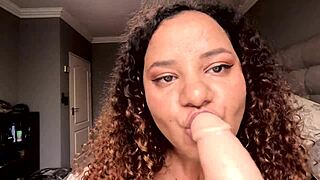 BBW Deepthroats Dildo Between Oiled Huge Tits