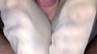 Homemade Nylon Footjob Ends In Gushing Cumshot Over Toes!