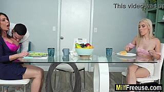 stepmom and stepdaughter's hearts race as stepson turns them into his fuck toys