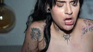 Blue eyed brunette wife feels ecstasy fucked nonstop in hotel bed